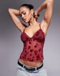 [ASOS DESIGN] ASOS DESIGN devore burnout floral cami in cherry red L Cherry Red