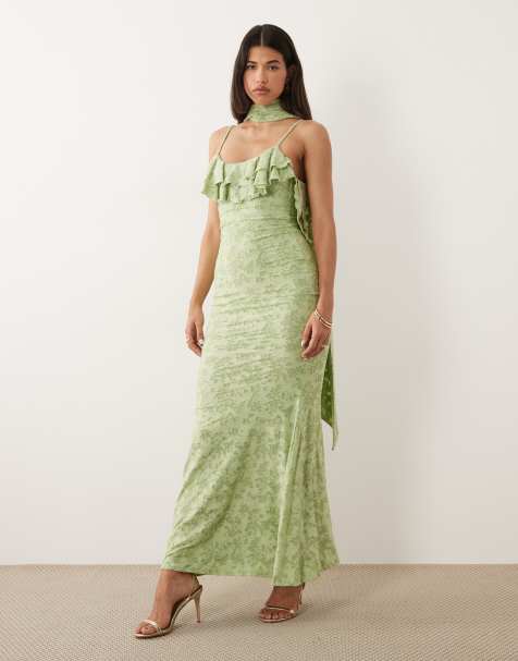green maxi dress prom Shiny Sequins V Neck Mermaid Green Long Prom Dress, High Slit Green Fo –  morievent main image 1