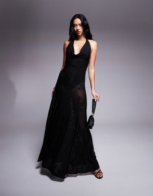 Asos Design Devore Halter Maxi Dress With Cowl Neckand Bodysuit In Black