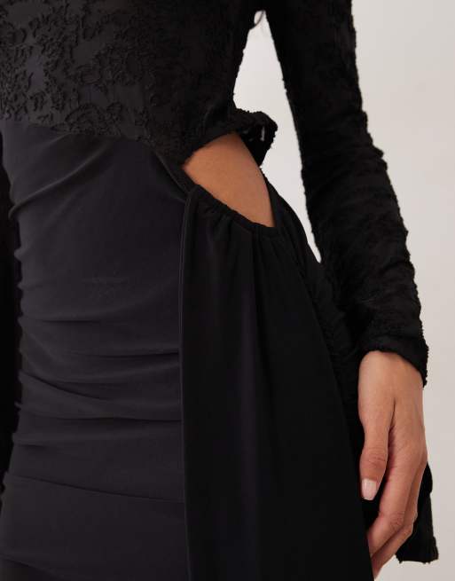 ASOS DESIGN devore højhalset minikjole med trompetærmer i sort, 4 af 4