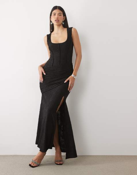 ASOS DESIGN devoré korsetjurk met naden in zwart - view 1