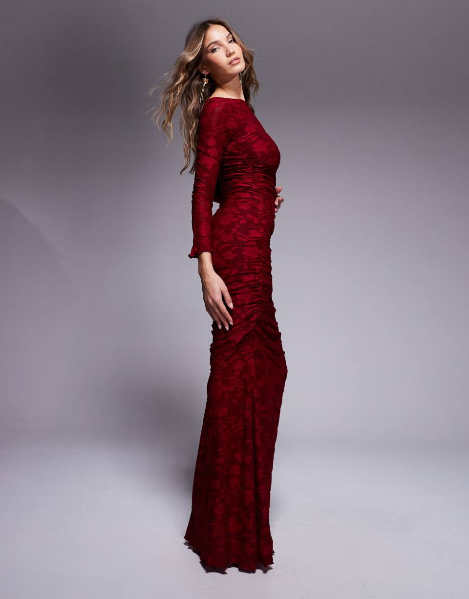 Devore ruched maxi dress