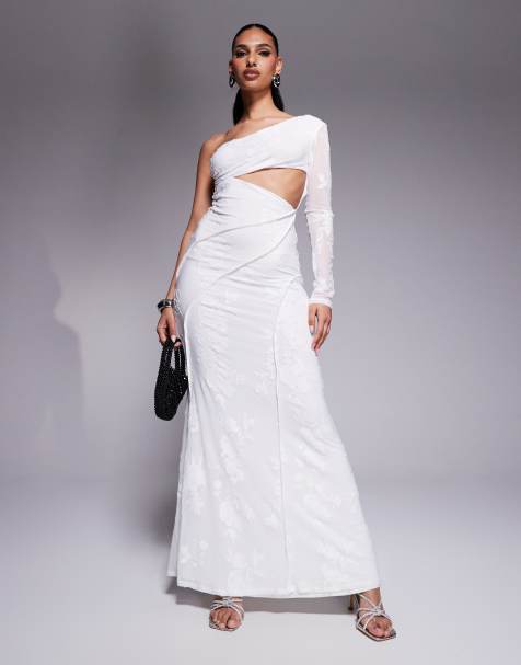 ASOS DESIGN – Devoré-Maxikleid in Weiß mit Rückenausschnitt, einem Ärmel und sichtbaren Nähten - view 1