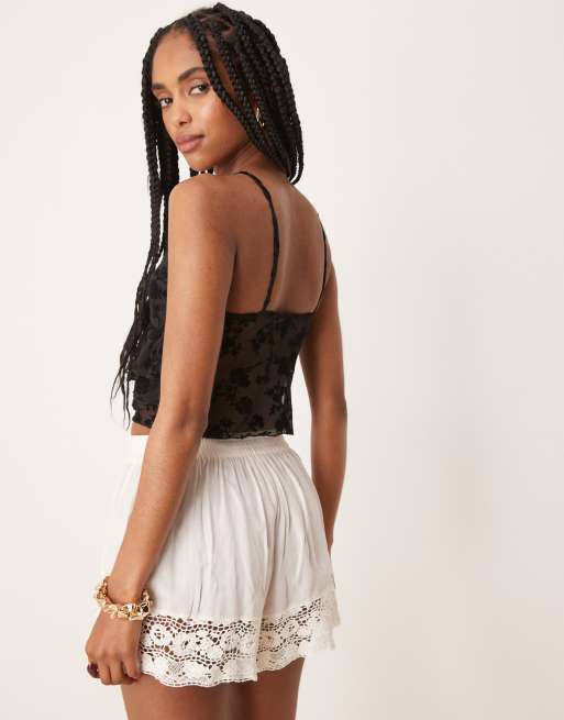 ASOS DESIGN devore mesh ruffle cami top in black, 4 of 4