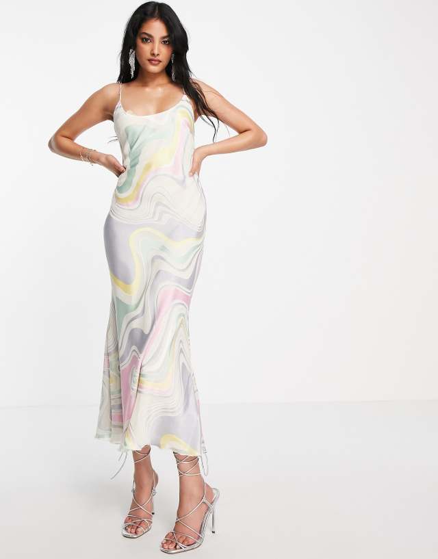 ASOS DESIGN Devore midi slip dress in pastel swirl print