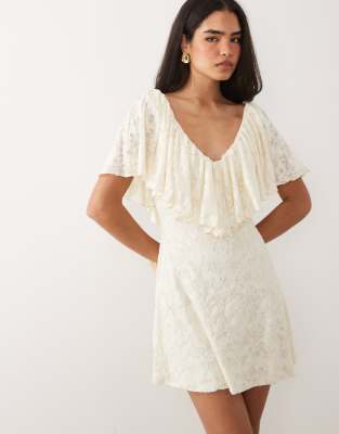 Asos Design Devore Mini Dress With Angel Sleeve Frill In White
