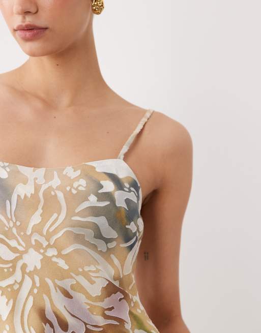 brown floral slip dress ASOS DESIGN devore printed slip maxi dress in brown floral