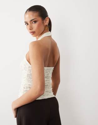 Asos Design Devore Ruched Halter Top In White