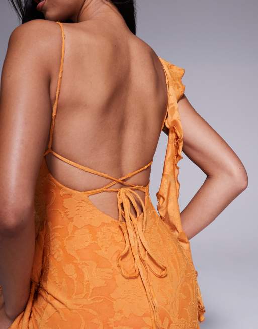 ASOS DESIGN devore ruffle strappy back maxi dress in orange
