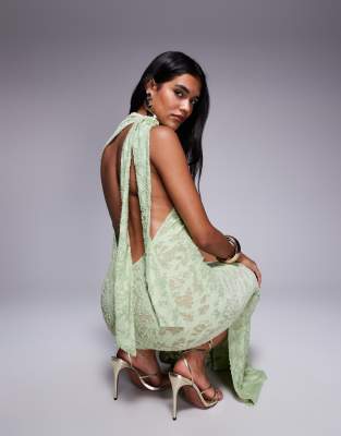 Asos Design Devore Tie Neck Maxi Dress