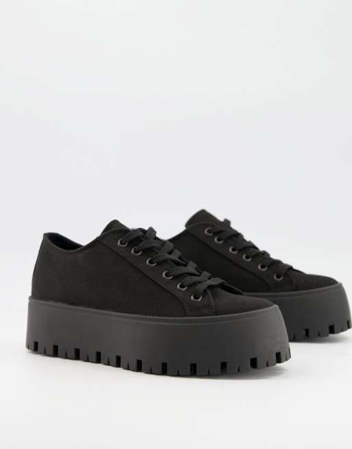 ASOS DESIGN - Devoted - Canvas sneakers met dikke zool in zwart