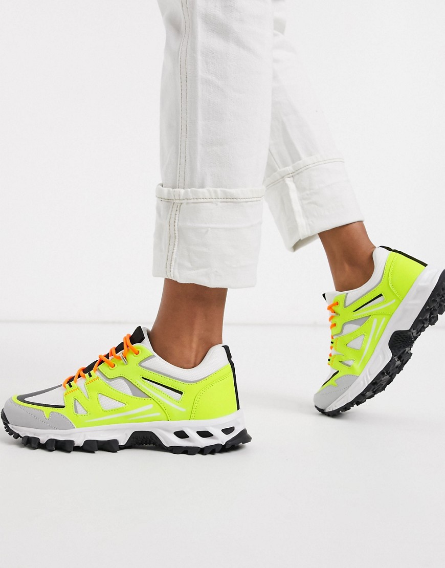 Asos Design Dex Chunky Hiker Sneakers In Neon Yellow