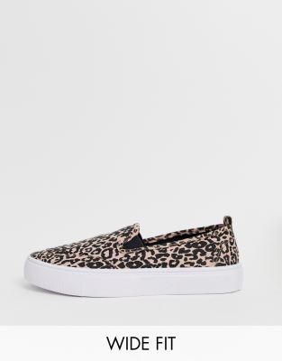 ASOS DESIGN  Wide Fit  Dexter  Leopardmönstrade tygskor utan snörning-Flerfärgad Flerfärgad