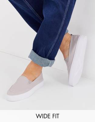 ASOS DESIGN Wide Fit Dexter slip on plimsolls in grey Grey