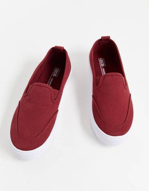 ASOS DESIGN Dexter slip on plimsolls in burgundy ASOS