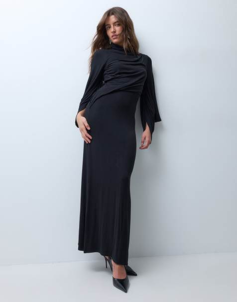 ASOS DESIGN dezentes Kleid mit hohem Kragen und auffälligen Ärmeln in Schwarz - view 1