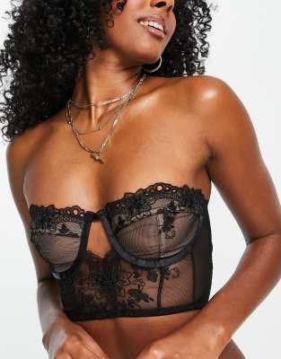 Womens Embroidery See Through Corset Strapless Underwire Closure