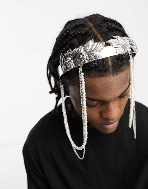 ASOS DESIGN – Diadem w odcieniu srebra ze sztucznymi perłami i łańcuszkami 