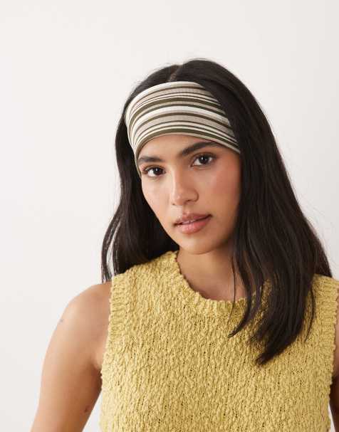 ASOS DESIGN - Diadema a rayas verdes y caquis de punto - view 1