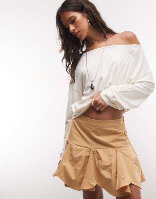 Asos Design Diagonal Seam Detail Flippy Mini Skirt In Brown
