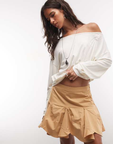 ASOS DESIGN diagonal seam detail flippy mini skirt in camel - view 1