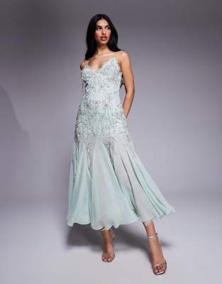 Topshop double layered cami dress in soft blue floral