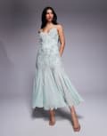 [ASOS DESIGN] ASOS DESIGN diamante beaded midi dress with lace trim and godet hem in sage-Green 6 Sage green