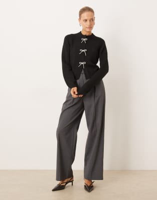 Asos Design Diamante Bow Front Cardigan In Black