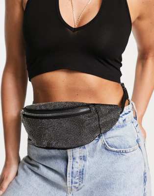 ASOS DESIGN diamante bum bag in black  | ASOS