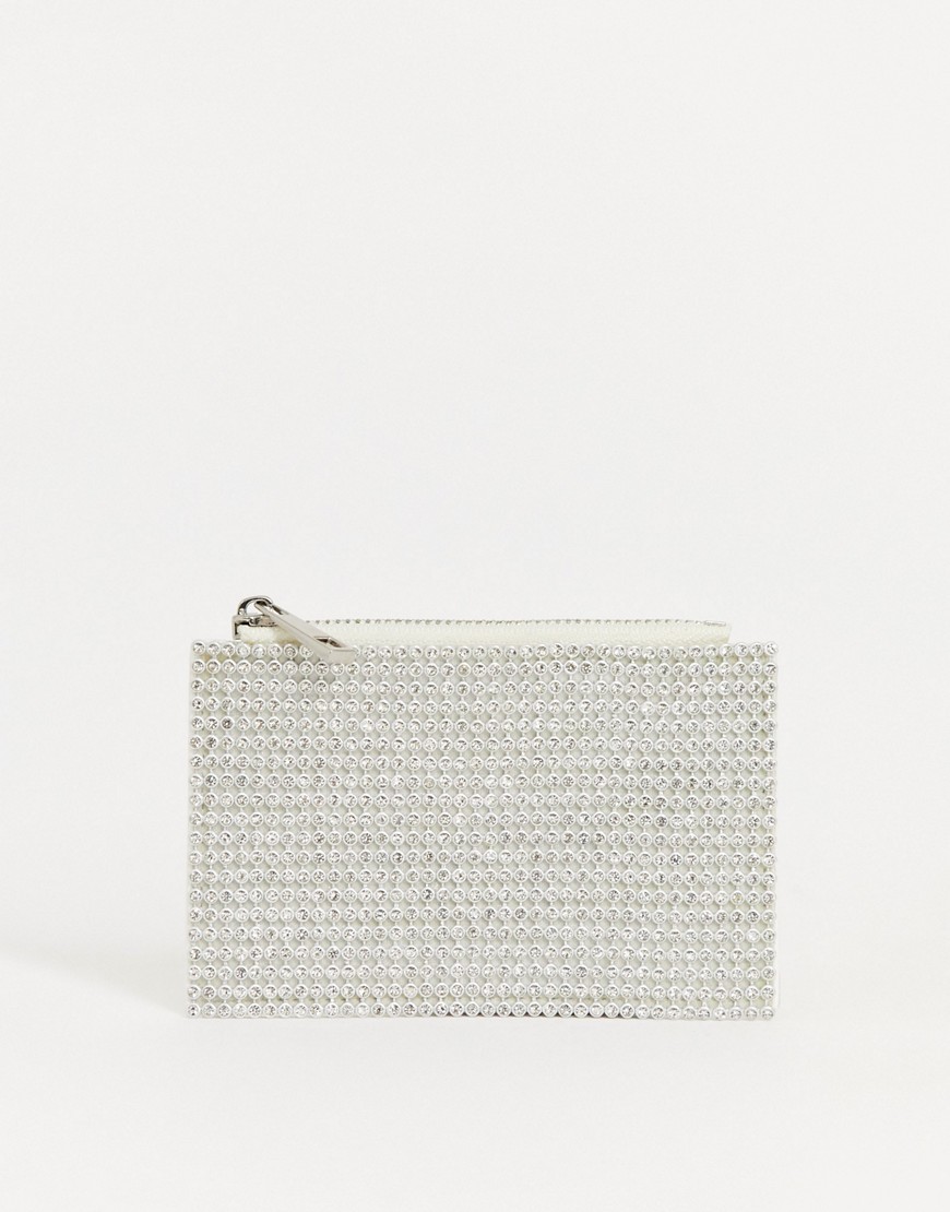 ASOS DESIGN diamante coin purse with cardholder-White
