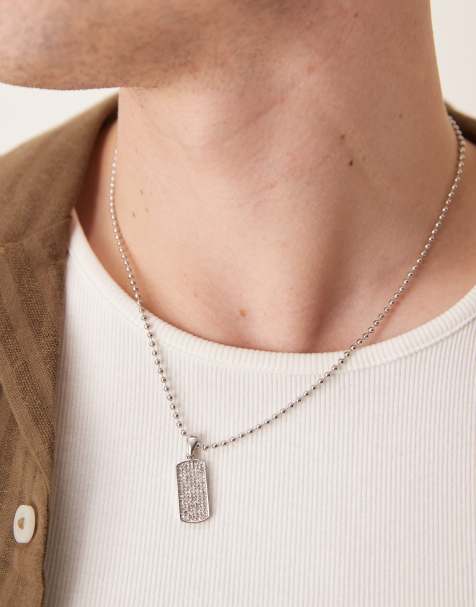 ASOS DESIGN Diamante dog tag pendant necklace in silver - view 1