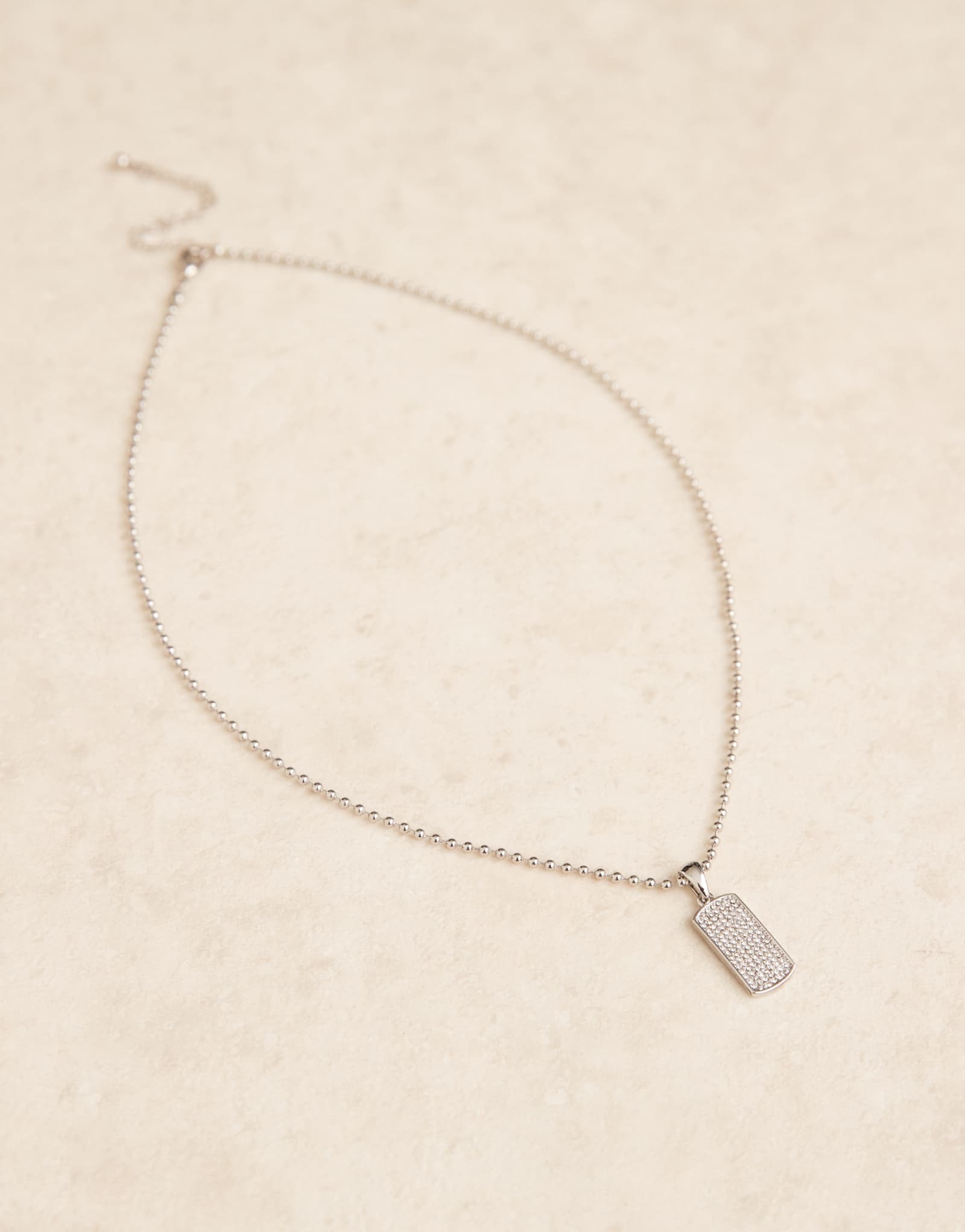 Серебряное ожерелье ASOS DESIGN Diamante с кулоном в виде собачьего жетона