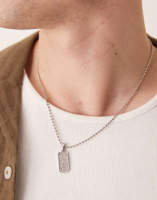 Asos Design Diamante Dog Tag Pendant Necklace