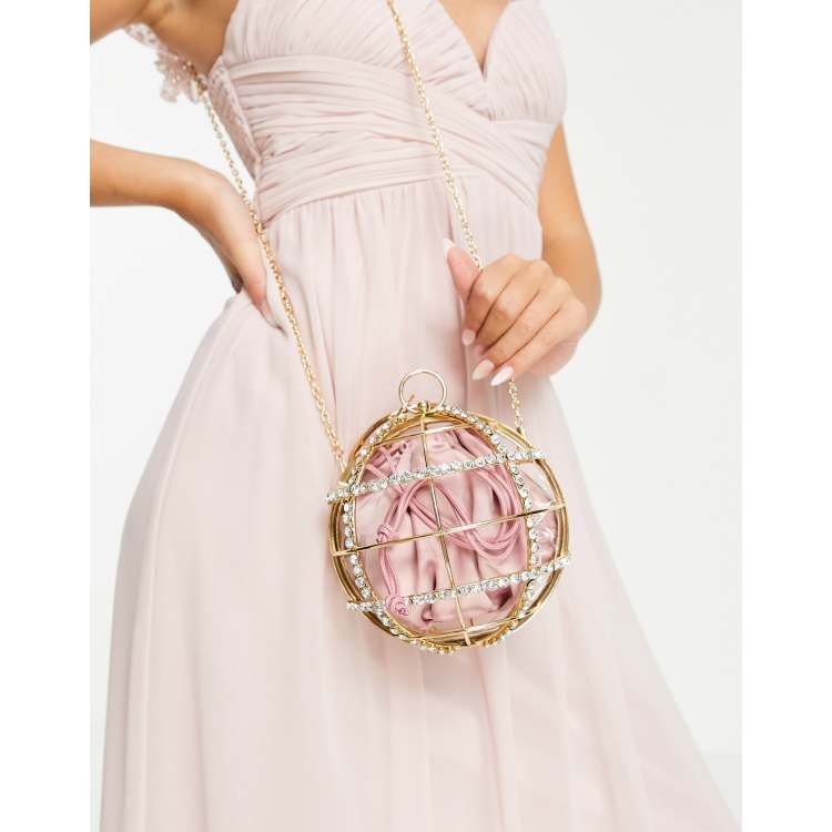 ASOS DESIGN diamante embellished cage sphere bag in gold ASOS