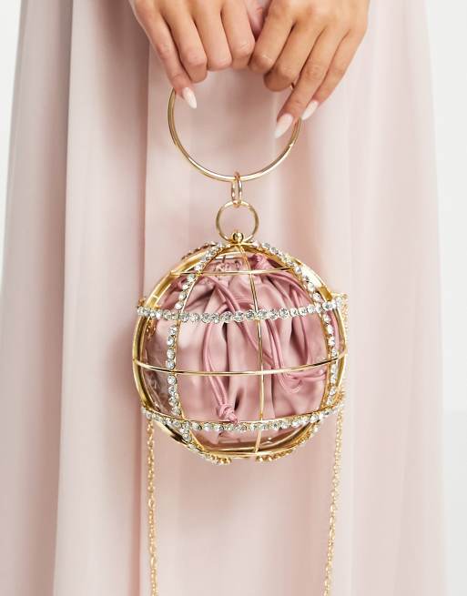 ASOS DESIGN beaded ball clutch bag in gold