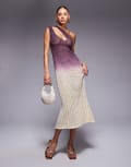 [ASOS DESIGN] ASOS DESIGN diamante embellished crochet slash shoulder midi dress in pink ombre print-Multi 14 Ombre
