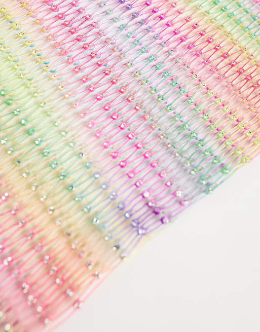 ASOS DESIGN diamante fishnet headscarf in multi, 3 of 4