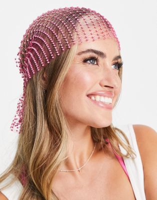 ASOS DESIGN diamante headscarf in pink