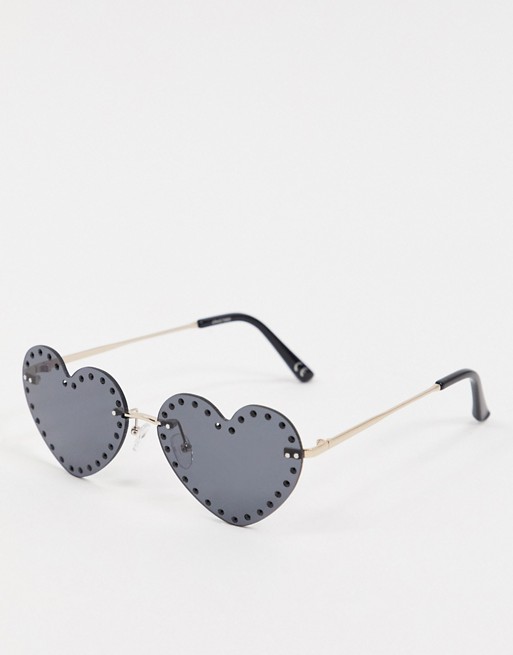 ASOS DESIGN diamante heart sunglasses in black