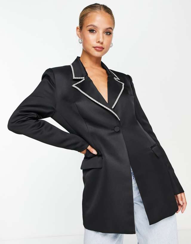 ASOS DESIGN diamante lapel structured blazer in black