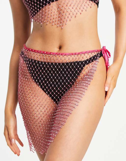 ASOS DESIGN diamante mesh tie beach sarong in pink