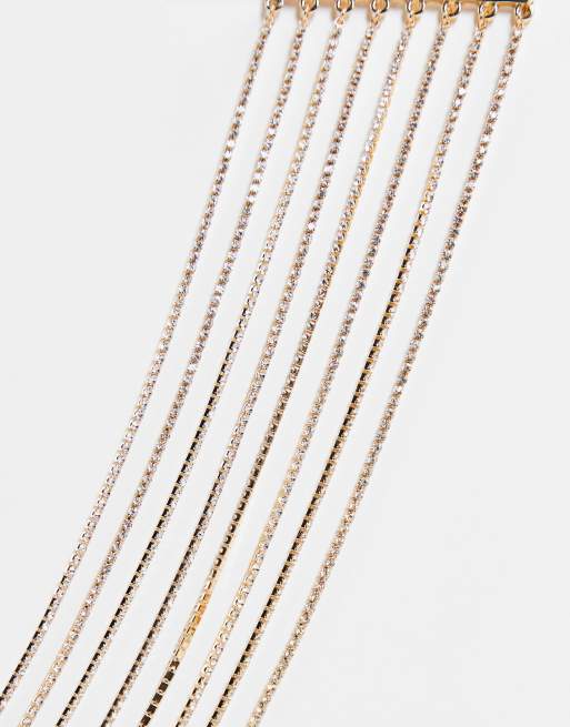 ASOS DESIGN diamante multi chain waist and hip belt in gold