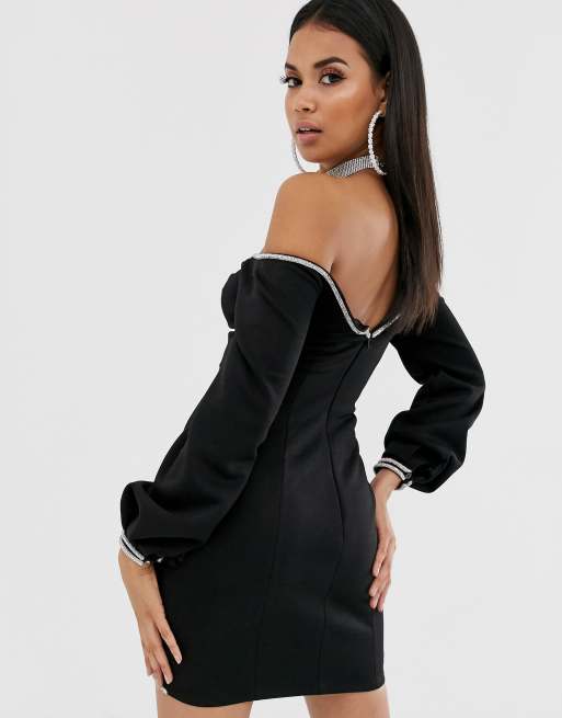 Asos black off outlet the shoulder dress