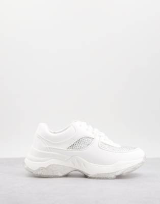 ASOS DESIGN Diamond chunky diamante trainers in white | ASOS