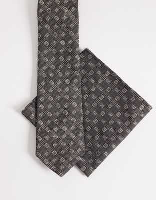 Asos Design Vintage Flower Patterned Necktie And Pocket Square In Green