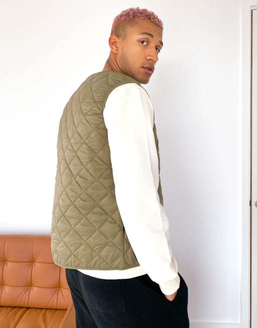 ASOS DESIGN diamond quilt vest in khaki