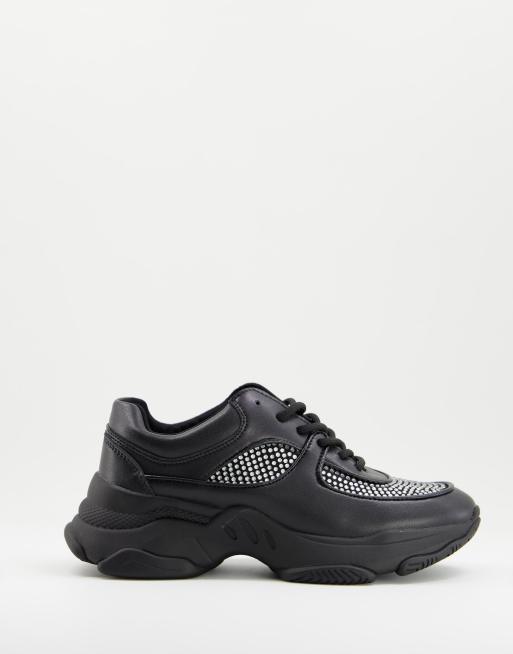 ASOS DESIGN – Diamond – Sneaker mit Strassverzierung und dicker Sohle in Schwarz