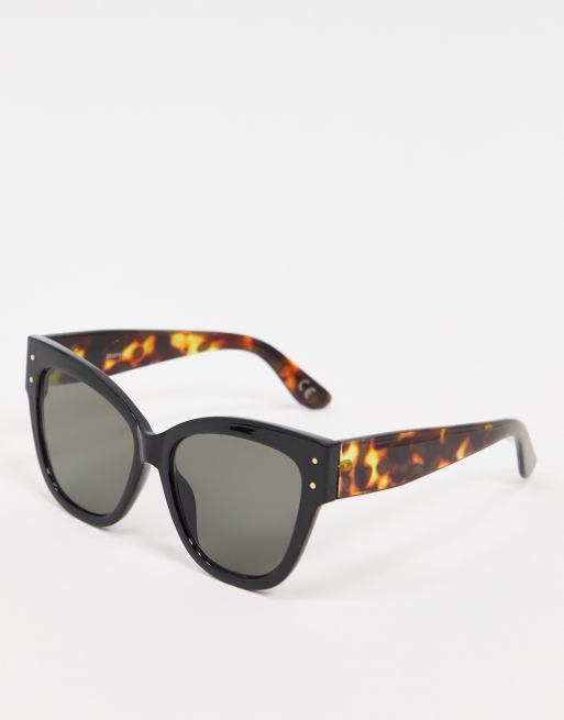 ASOS DESIGN – Dicke Cat-Eye-Sonnenbrille in Schwarz mit Bügeln in Schildpatt-Optik
