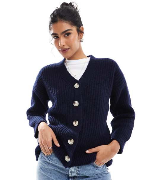 ASOS DESIGN – Dicke Oversize-Strickjacke in Marineblau - view 1
