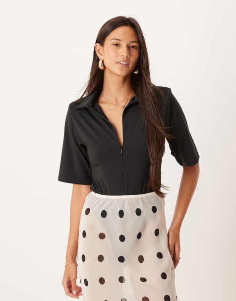 ASOS DESIGN - Diepuitgesneden body met rits in zwart - view 1